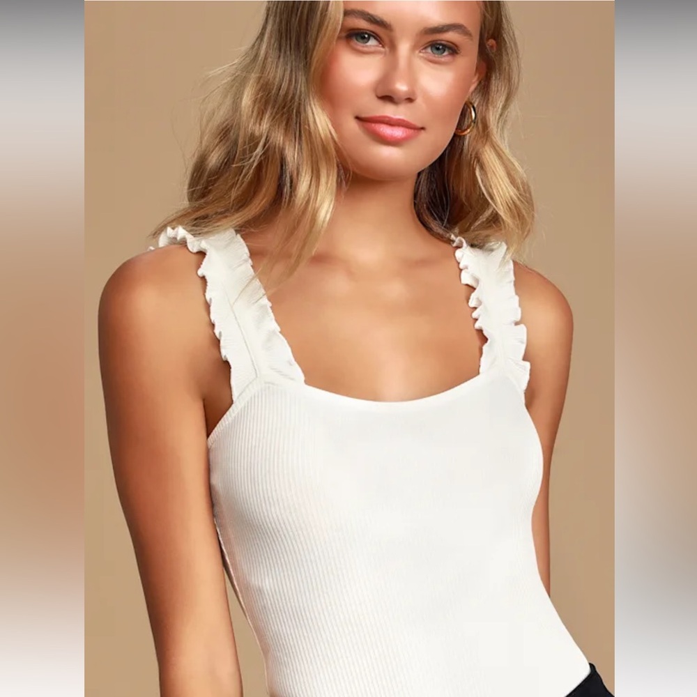 Cream Ribbed Sleeveless Top